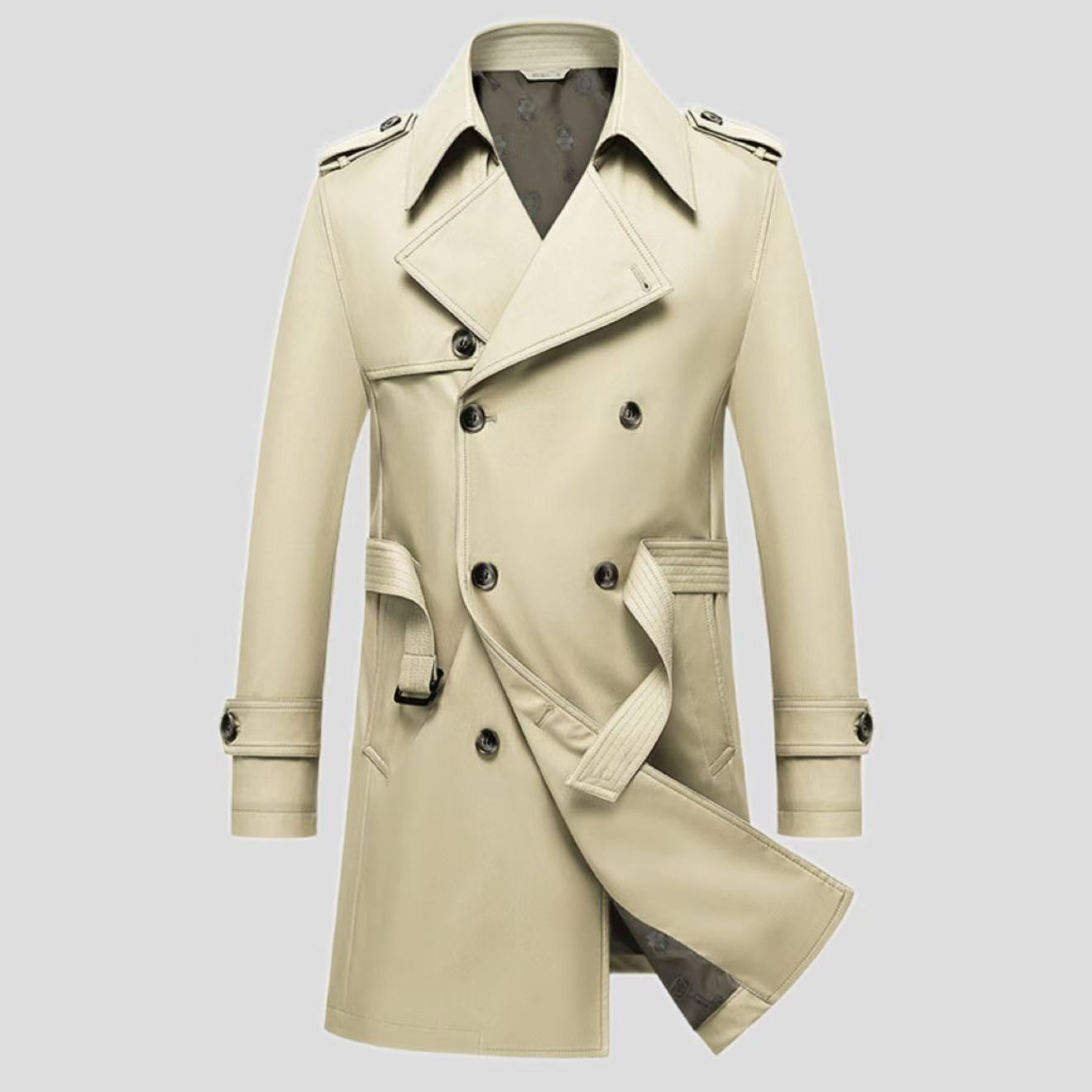 Men's Fashionable Mid-length Double-breasted Trench Coat