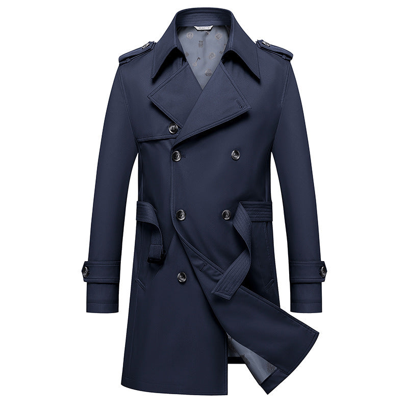 Men's Fashionable Mid-length Double-breasted Trench Coat