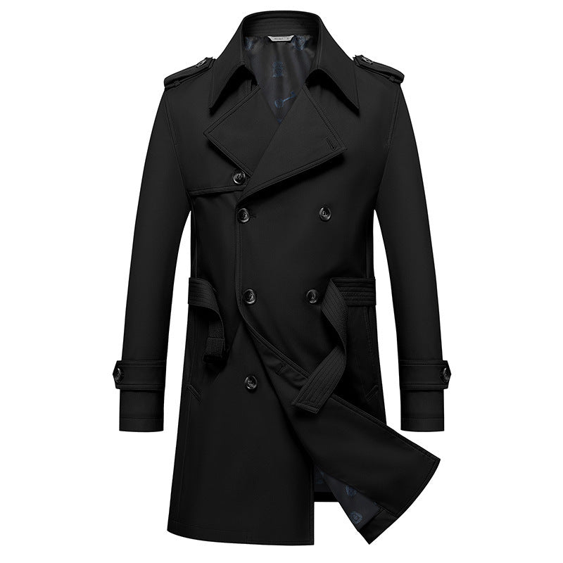 Men's Fashionable Mid-length Double-breasted Trench Coat