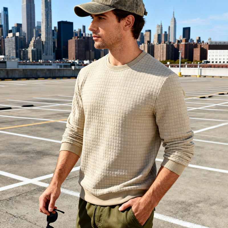 Loose Casual Men's Simple Sporty Jacquard Round-neck Long-sleeved Sweatshirt