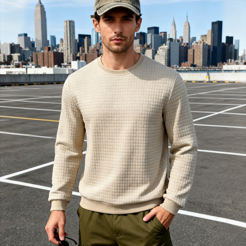 Loose Casual Men's Simple Sporty Jacquard Round-neck Long-sleeved Sweatshirt